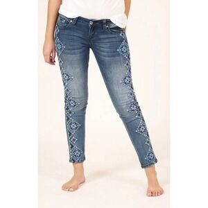 Grace in LA Jeans 29 Embroidered Skinny Western Boho Stretch Denim Womens